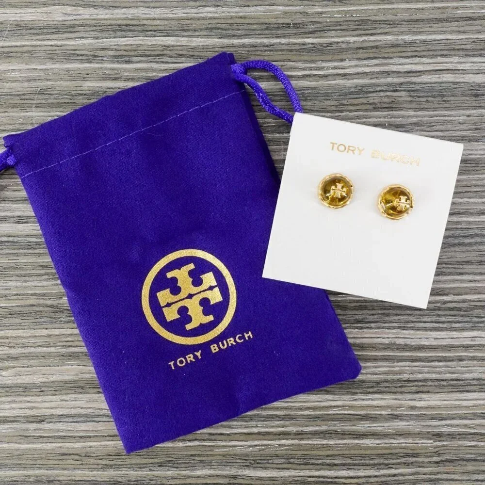 Tory Burch Roxanne Circle Stud Earrings Rolled Brass/Gold OS - Picture 5 of 12